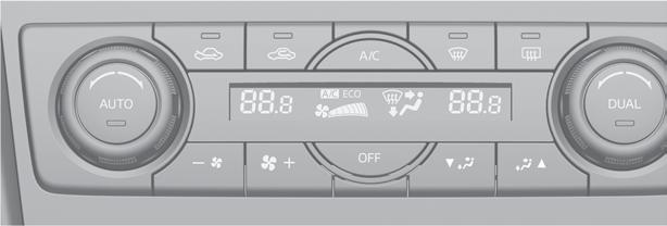Az utastérben elérhető funkciók Légkondicionáló rendszer (teljesen automatikus típus) Vezetőoldali hőmérsékletszabályozó tárcsa Hőmérséklet-beállítás kijelzése (vezető oldala) Légbeszívás-választó