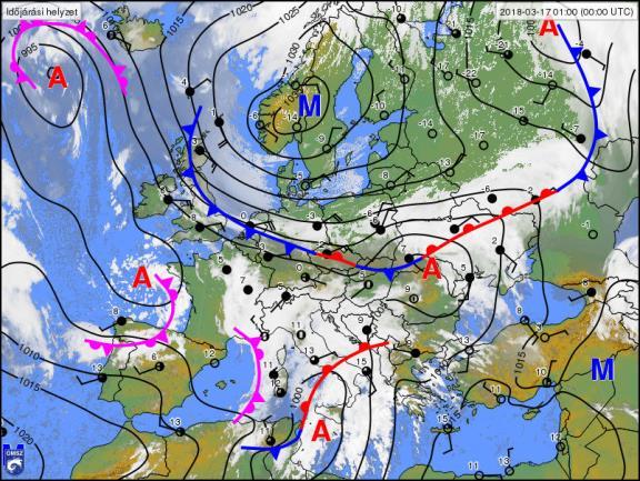 8.2. A 2018. március 17-18-i ónos eső Március 17-én északkelet felől hideg sarkvidéki levegő zúdult Magyarország területére.