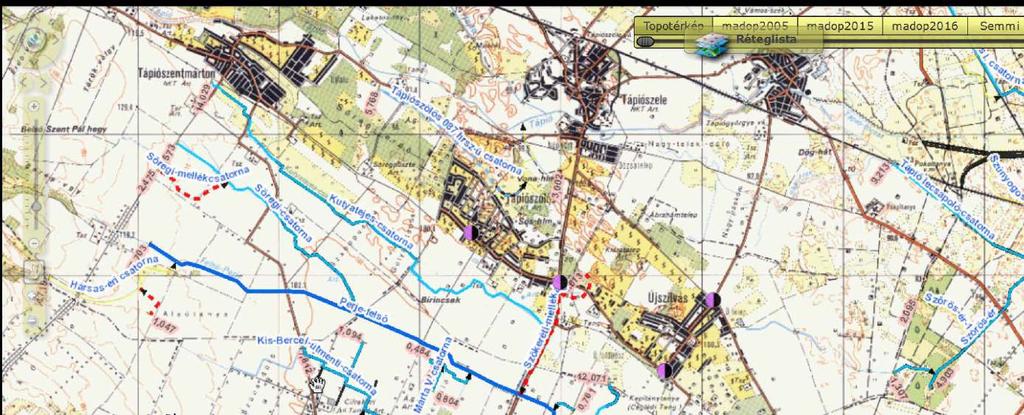 Mintavételi pontok 1. Tápiószőlős 0254 hrsz-ú árok (bevezetési pont), 2. Kutyatejes csatorna szennyvízbevezetés fölött kb. 100 m, 3.