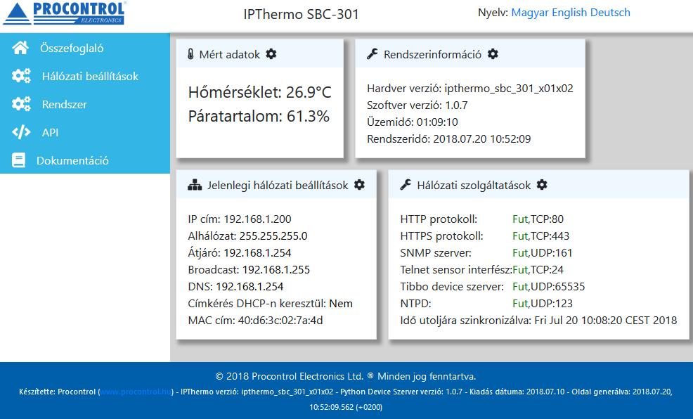 Web felület A webes kezelőfelület eléréséhez gépeljük be egy böngésző címsávjába az eszköz IP címét. Ez alapértelmezetten a 192.168.1.200-as cím.