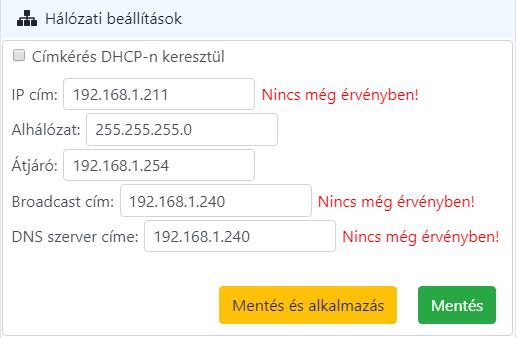 Ugyanezek a változások az Összefoglaló -> Jelenlegi hálózati beállítások ablakban pirosan jelennek meg.
