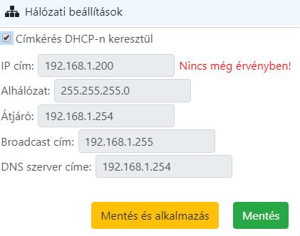 Ha mi akarjuk megadni az eszköznek az IP címet, akkor vegyük ki a pipát