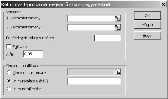 Excel kémik miá -r róba em egyelő zórá égyzeekél Pároío -r róba Ké özefüggő mia közéérk rékéek özehaolíáára zolgál H 0 : d álag 0 Próbaaizika: (DF( ) d d / d a áro roío miák k külöbk bégéek ek zóráa,