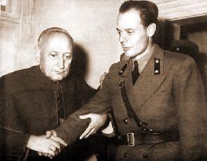Mindszenty József bíboros és Pálinkás- Pallavicini Antal (1922 1957) a budai prímási palotában, 1956. október 31-én.