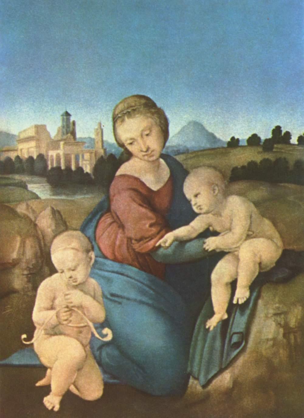 Raffaello: Esterházy Madonna 1507-08, Budapest, Szépművészeti Múzeum Tempera, olaj, fa 21,5x28,5cm, befejezetlen Harmonikus (háromszög, ill.