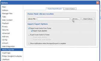 importáláshoz válassza ki az itunes médiamappát; Kereséshez válassza ki a központi zenefájlokat.