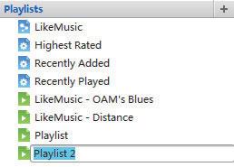 » A program létrehoz egy új lejátszási listát a zeneszámokhoz.» A Playlists (Lejátszási listák) alatt tetszés szerint nevezze el a lejátszási listát.