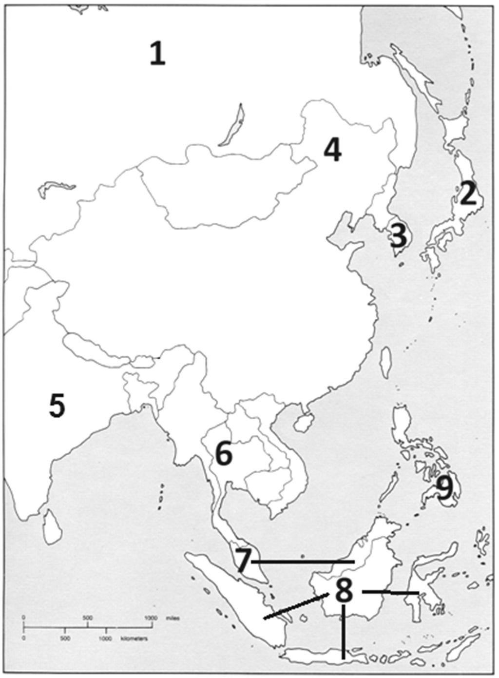 Név:... osztály:... 2. Name the countries labelled by numbers in the sketch map. The map is the edited version of the map found in the following website: http://webserver.sms.