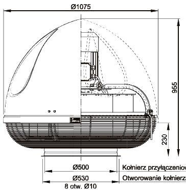 SPARK-S-500/Ex SPARK-S-500/1000/Ex típusú tetőventilátor Furat