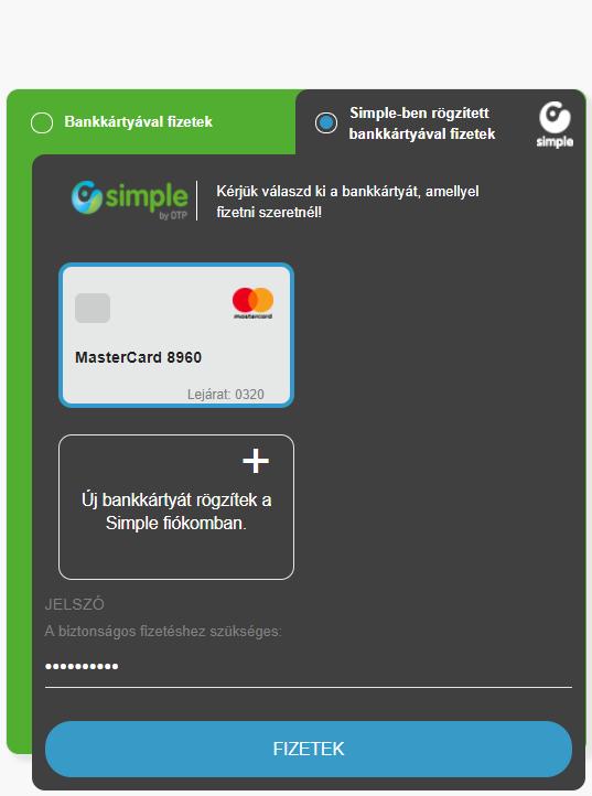 A Simple-ben tárolt kártyával történő fizetéshez egy gyors