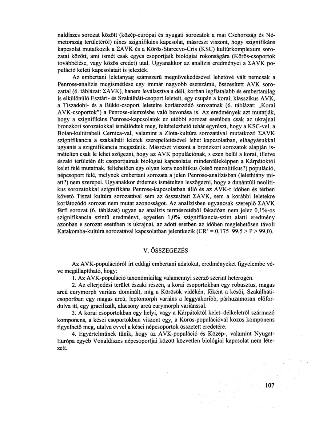 naldíszes sorozat között (közép-európai és nyugati sorozatok a mai Csehország és Németország területéről) nincs szignifikáns kapcsolat, másrészt viszont, hogy szignifikáns kapcsolat mutatkozik a SAVK