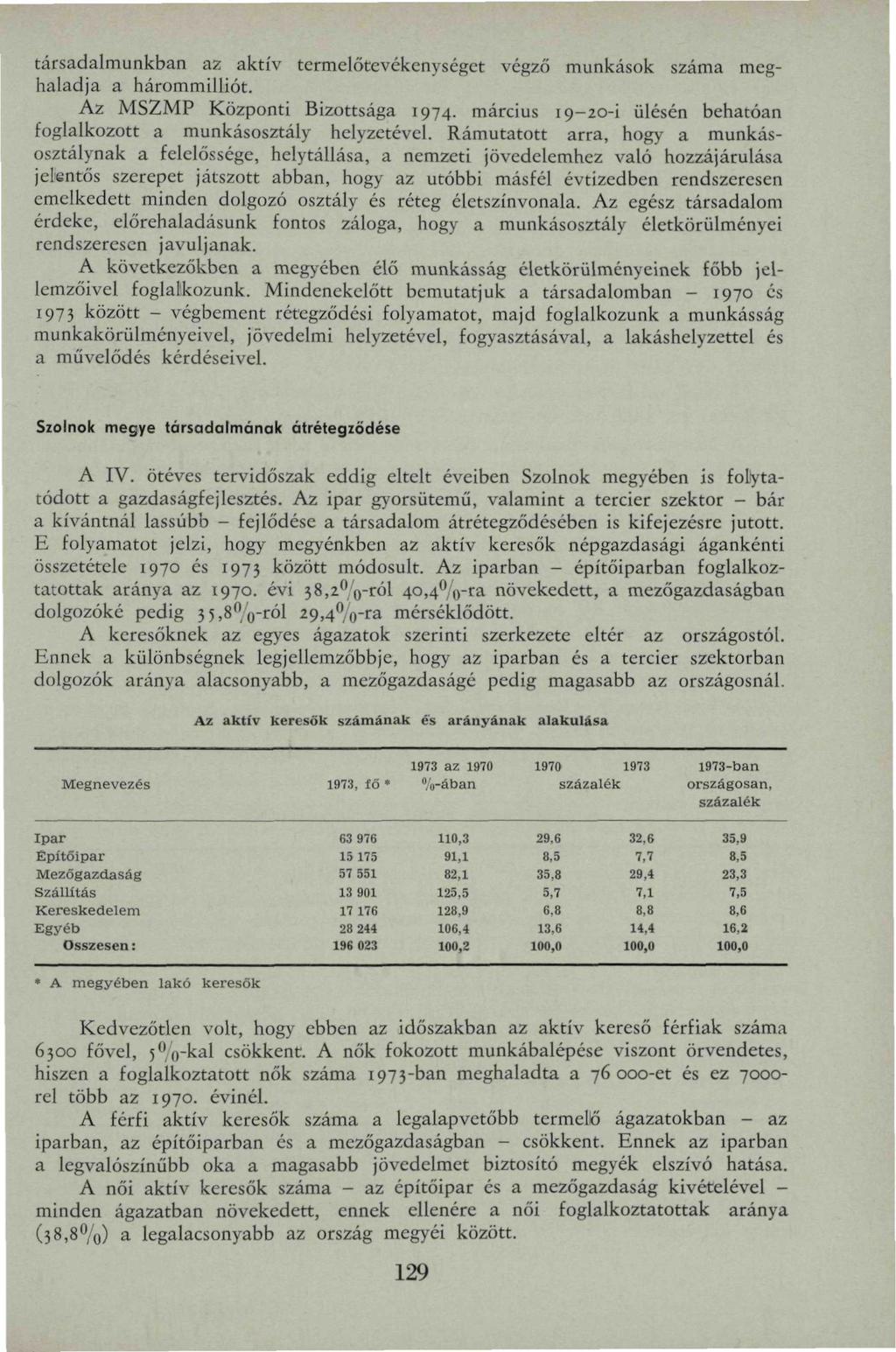 társadalmunkban az aktív termelőtevékenységet végző munkások száma meghaladja a hárommilliót. Az MSZMP Központi Bizottsága 1974.