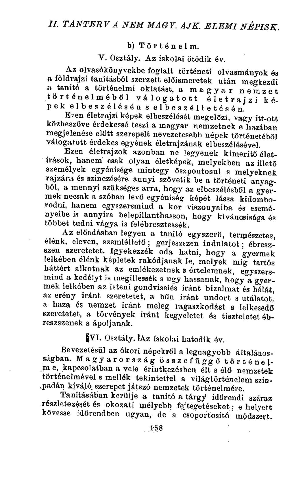 ii. tanterv a nem magy. ajk. elemi népisk. b) Történeim. V. Osztály. Az iskolai ötödik év.