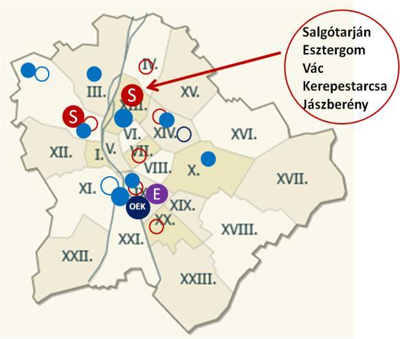 Külön ábrán jeleztük Budapest és környéke laboratóriumait, mivel itt jelentős számban vannak a 