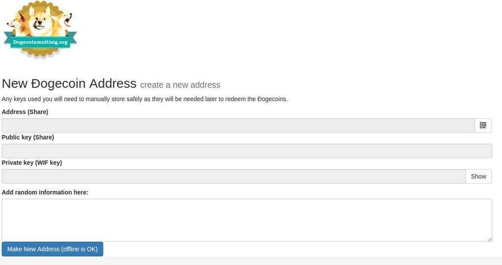 A függelék - Dogecoin cím létrehozása a) A dogecoinmultisig.org/multisigmain oldalon menj az Új->Új Dogecoin cím ( New->New Dogecoin Address) menüpontra.