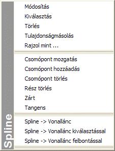 892 11.3. Vonallánc A Helyi Ikon menüből: A spline-ra kattintva megjelennek a főbb spline módosító utasítások ikonjai: A csomópontokra vonatkozó módosító parancsok leírását lásd a 7.