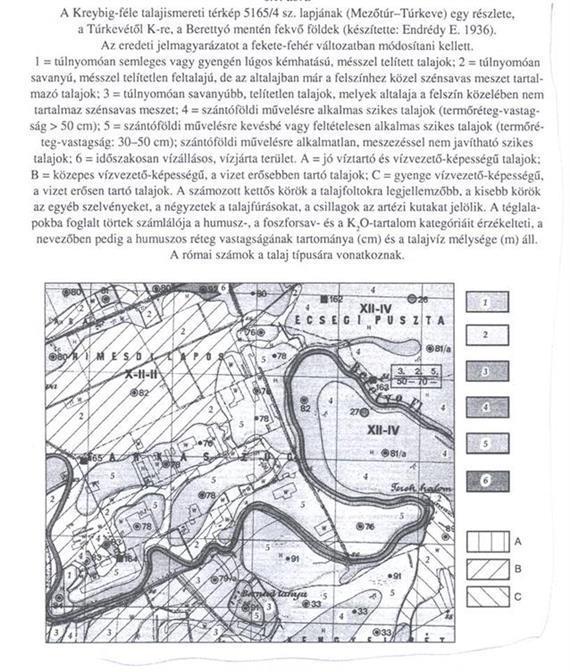 103. ábra A Kreybig-féle talajismereti kép 5165/4 sz. lapjának (Mezőtúr Túrkeve) egy részlete.