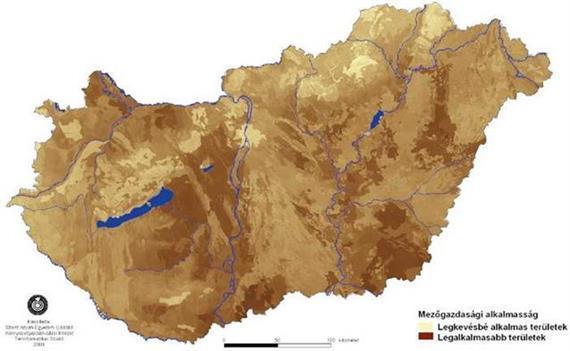112. ábra Magyarország területeinek vizsgálata mezőgazdasági alkalmasság szempontjából (Forrás: Ángyán Dorgai (szerk.