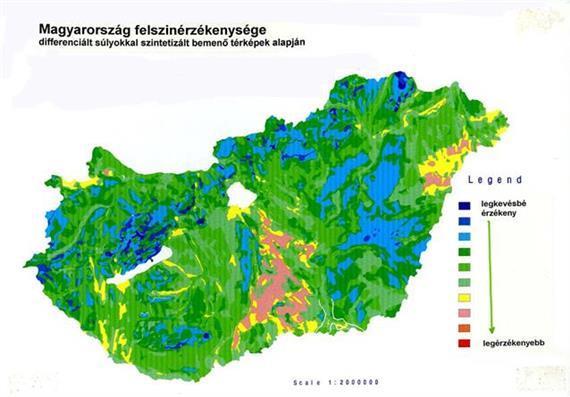 118. ábra Magyarország felszínének sérülékenysége az aridifikáció szempontjából. A számok a sérülékenység mértékét fejezik ki, növekvő sorrendben.