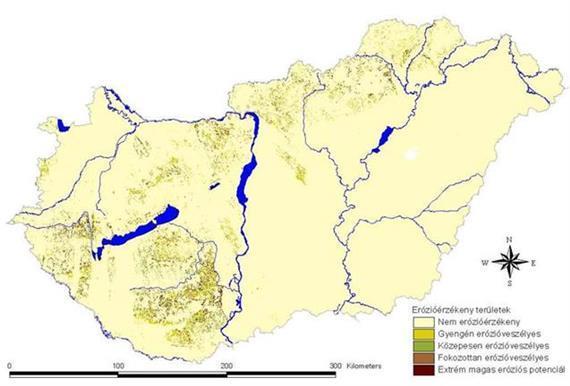 41. ábra Potenciálisan erózióveszélyes területek (Forrás: mkweb.uni-pannon.hu) A 42. ábrán látható foltok a lejtőn az erózió mértékére utalnak.