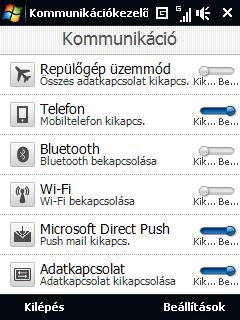 Érintse meg a Start > Programs (Programok) > Kommunikációkezelő lehetőséget. Érintse meg a Start > Settings (Beállítások) > Kapcsolatok fülön a > Kommunikációkezelő lehetőséget.