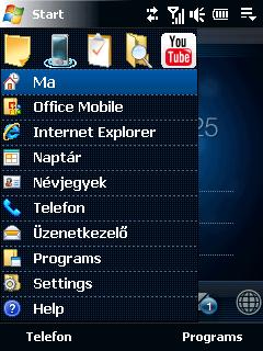 Az első lépések 43 1.9 Start menü A képernyő bal felső sarkából megnyitható Start menü biztosítja a hozzáférést a Windows Mobile-lal üzemeltetett készülék valamennyi programjához és beállításához.