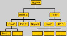 Hierarchia lekérdezése Dolgozo Dkod Dnev Fonoke select [LEVEL] mezőnevek from táblanév CONNECT BY PRIOR szülő=gyermek START WITH induló csomópont LEVEL Pszeudóváltozó, a szint mélységét (sorszámát)