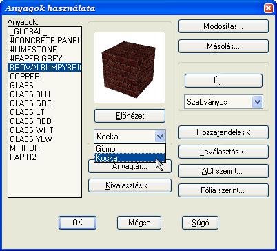 gy s fó iákhoz az A 剧 剧 (AutoCAD Color Index) szín kh z Anyagj mzᔗ剧k m gadásakor i módosításakor b á ítható tu ajdonságok: az anyag a apᔗ剧, szórtᔗ剧, és