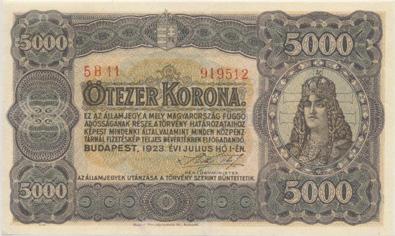 5000K barna sorozat- és sorszám T:IIIHungary 1920.