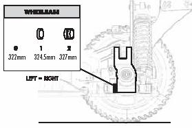 WHEELBASE (TENGELYTÁVOLSÁG) A tengelytáv állítása hézagolókkal történik a hátsó állótag alsó tengelyén. A hézagolók mindkét oldalra raktatók.