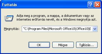 26 PROGRAMTELEPÍTÉS ÉS ELTÁVOLÍTÁS A Start menü Futtatás... parancsának kiadása után azaz rákattintva előbb a nyomógombra, majd a Futtatás... sorra beírással megadhatjuk vagy a Tallózás.