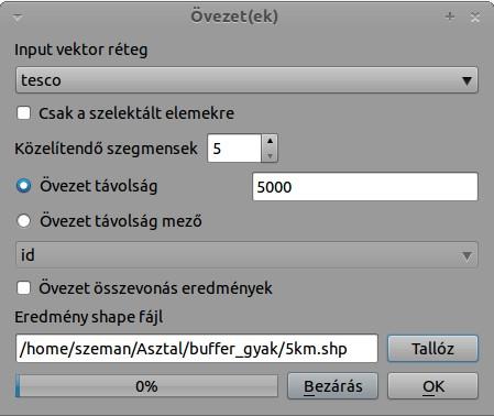 2. ábra. Övezetek. 3. ábra. A kívánt paraméterek beállítása. A tesco köré először egy 5km-es, majd egy 15km-es vonzáskörzetet (övezetet) készítünk.