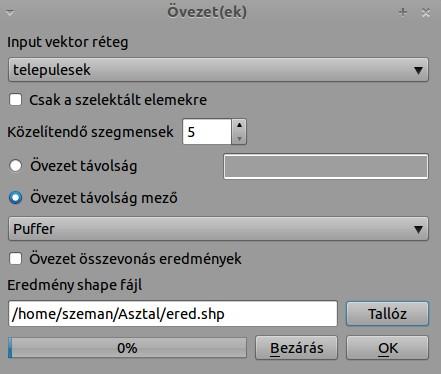 6. ábra. Átlátszóvá tettük a puffer rétegeket. Ha készen vagyunk, a telepulesek réteg kivételével töröljük a többit.