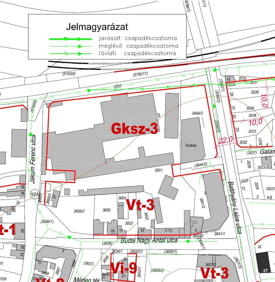 Csapadékvíz-elvezetés A Gksz-3 és Vt-3 besorolású területek csapadékvíz-elvezetése a Vizsla-árok tehermentesítő csatornájába megoldott, illetve a későbbiekben a belső csatornahálózat átépítését