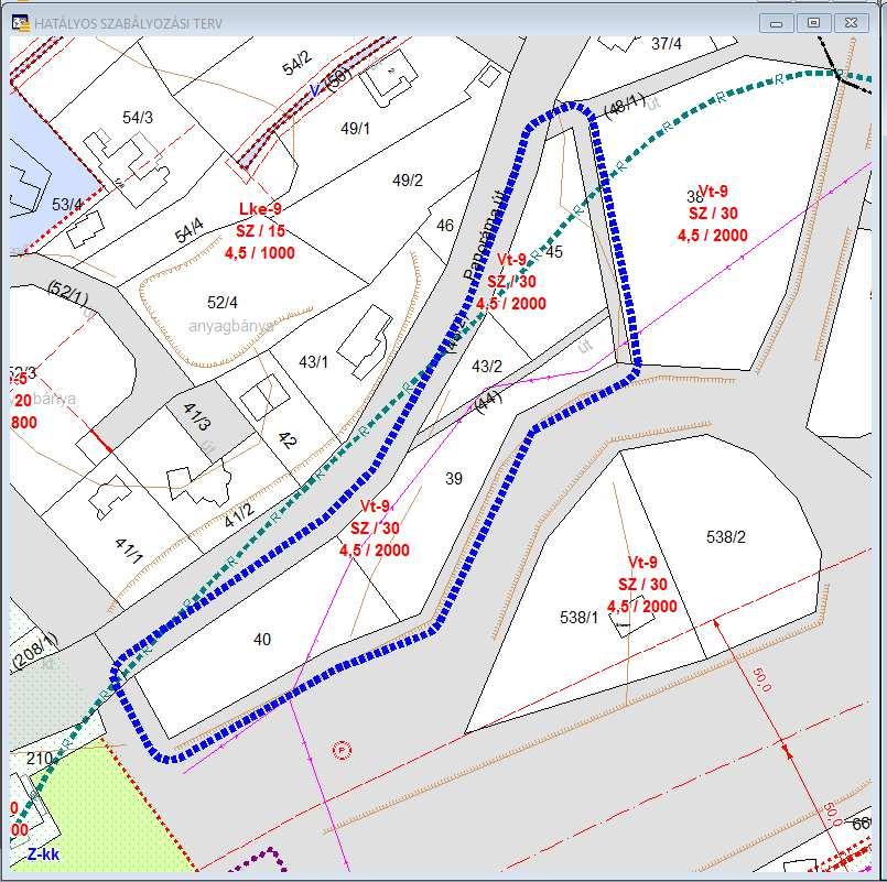 Szabályozási terv A hatályos szabályozási terv a lakóingatlan változtatással érintett területét Vt-9 jelű építési övezetbe sorolja.