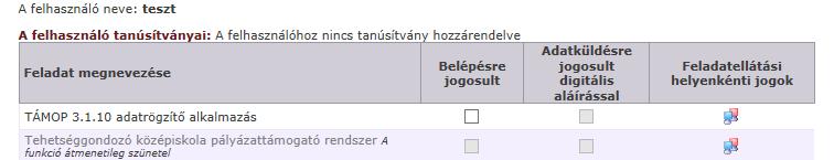 Az Országos mérések adatbegyűjtő és -kezelő rendszerének használatához az ugyanilyen megnevezésű funkcióhoz kiosztott jogosultság szükséges.