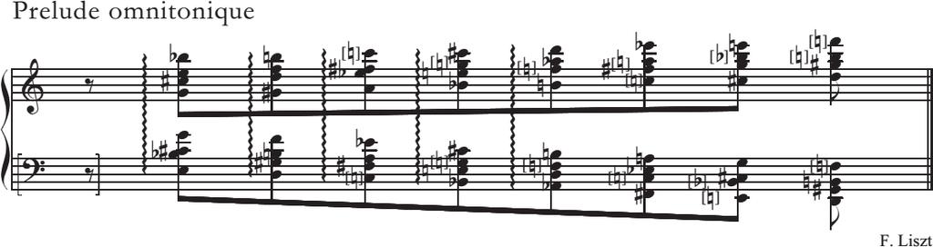 Az albumlap mint Liszt-forrás 135 Kapcsolatuk rendeződését az a datálatlan emléklap is jelzi, amelynek feloldás nélküli szűkített négyeshangzat-menete fölött a Prelude omnitonique felirat olvasható