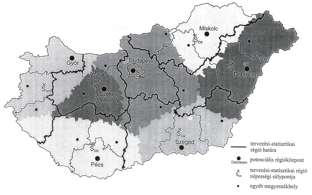 A tervezési-statisztikai régiók területe és a potenciális