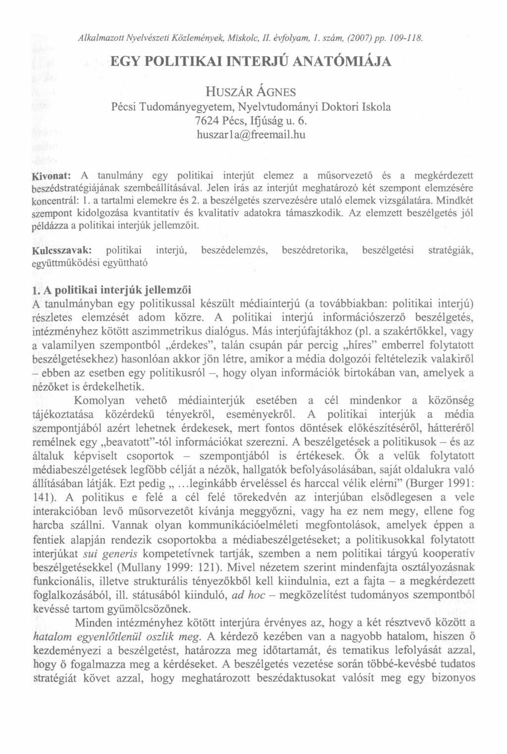 Alkalmazott Nyelvészeti Közlemények, Miskolc, II. évfolyam,i.szám, (2007) pp. 109-108.