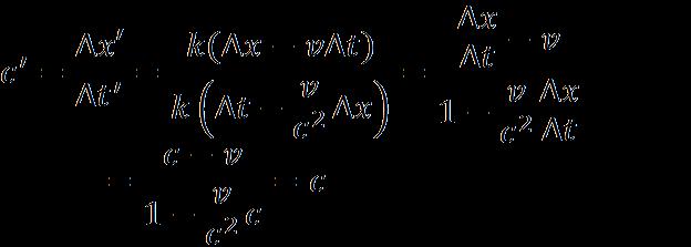 21 Lorentz-transzformáció (5) Ellenőrzés: A fény sebessége a két rendszerben Indítsunk egy c sebességű fénysugarat a K rendszerben és nézzük meg,