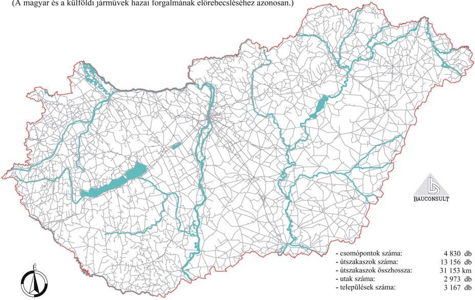 A 010. évre vonatkozó úthálózat modell 34. ábra (A magyar és a külföld árművek haza forgalmának előrebesléséhez azonosan.) Forrás: Tóth Kálmán 01.