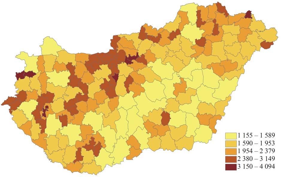 A tömegeloszlás szerepe a kstérség elérhetőség potenálból, 008 6. ábra Forrás: saát szerkesztés.