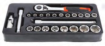 5, 6, 7, 8, 9, 10, 11, 12, 13 mm 21 db 1/4 dugókulcsfej: 6 szögletű: 3, 4, 5, 6, 8 mm, Torx: T10,