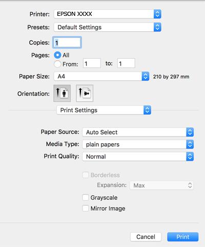 Nyomtatás Nyomtatás a nyomtató-illesztőprogram segítségével Mac OS rendszerben A nyomtatás alapjai A műveletek az adott alkalmazástól függően eltérnek.