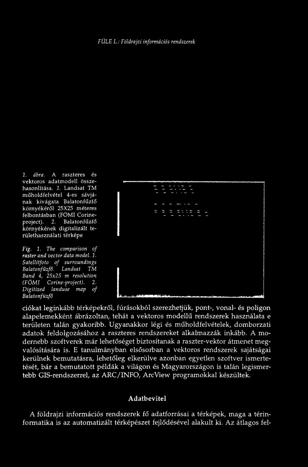 The comparison of raster and vector data model. 1. Satellitfoto of surroundings Balatonfűzfő. Landsat TM Band 4, 25