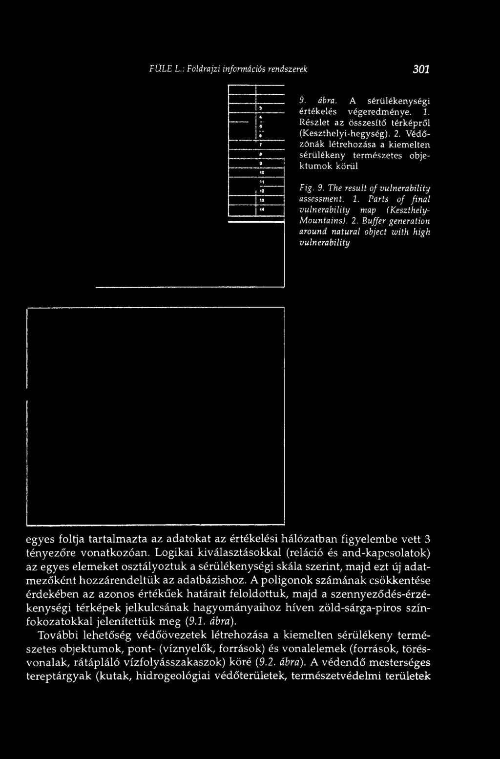 Buffer generation around natural object with high vulnerability egyes foltja tartalmazta az adatokat az értékelési hálózatban figyelembe vett 3 tényezőre vonatkozóan.