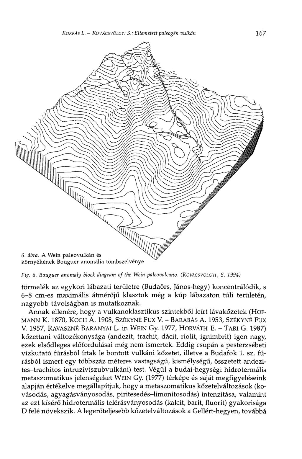 KORPÁS L. KOVÁCSVÖLCYI S.: Eltemetett paleogén vulkán 167 6. ábra. A Wein paleovulkán és környékének Bouguer anomália tömbszelvénye Fig. 6. Bouguer anomaly block diagram of the Wein paleovolcano.