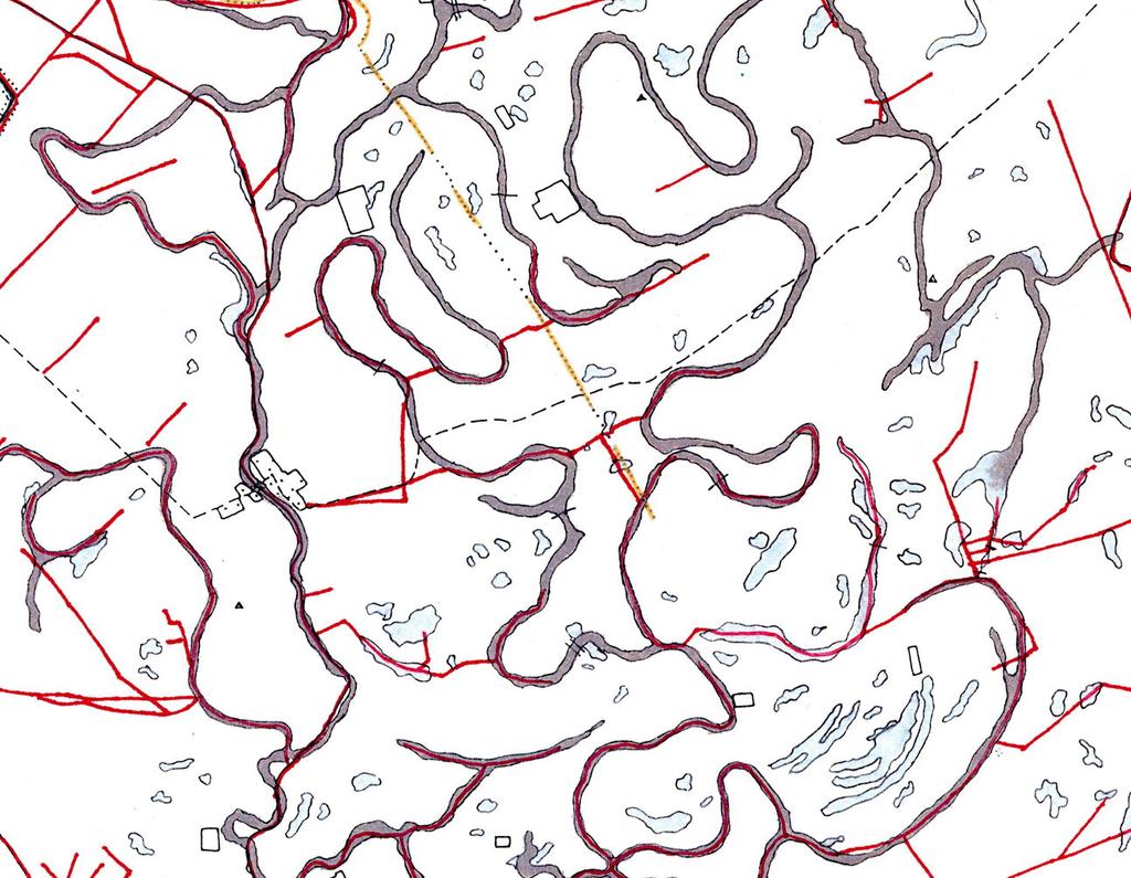 158 Molnár Zsolt, Biró Marianna 2. ábra. A Csincse-ér egykori ágainak rekonstrukciója a Borsodi-Mezôség területén, a jelenlegi csatornák (piros) és egykori gátak (sárga) feltüntetésével.