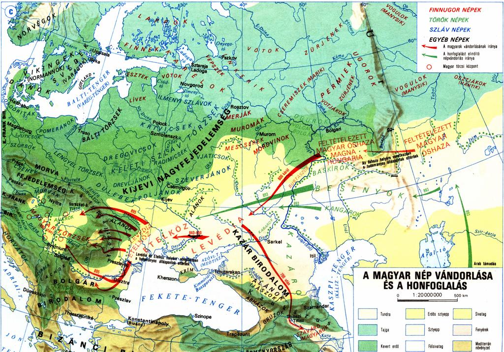 14 M072-511-2-2M 21. A térkép segítségevel határozza meg a magyarok vándorlásának főbb állomásait. Kezdje az őshazát jelölő folyókkal.