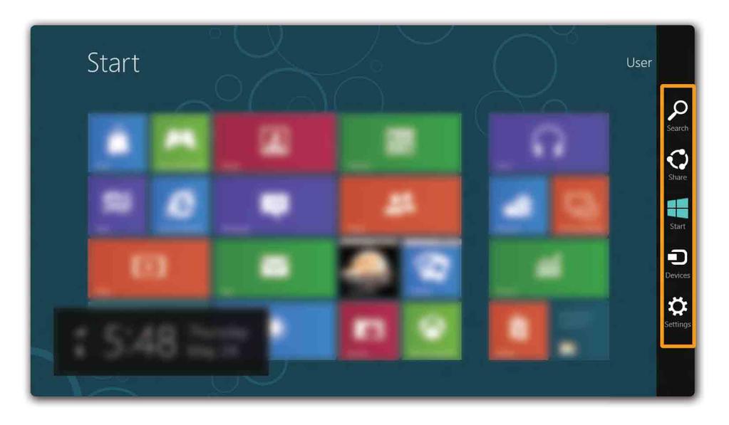 2. fejezet: A Windows 8 használatának megkezdése A charmok - - - - - - - - - - - - - - - - - - - - - - - - - - - - - - - - - - - - - - - - - - - - - - - - - - - - - - - - - - - - - - - - -